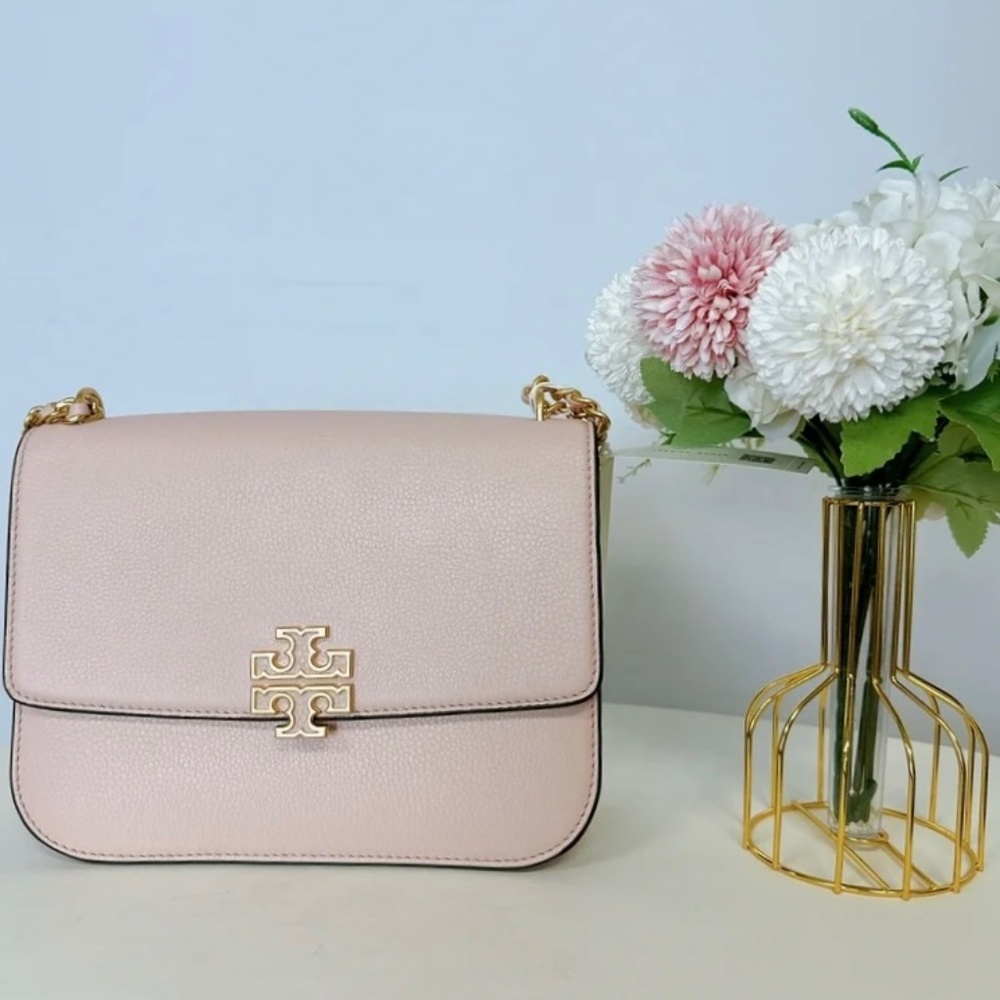 Tory Burch Britten Small Adjustable Shoulder Bag Light Pink with Gold Chain